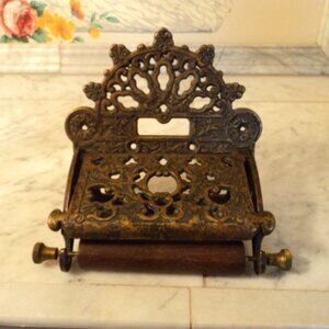 Antique Victorian Ornate Solid Brass Toilet Roll Holder~ NWOT